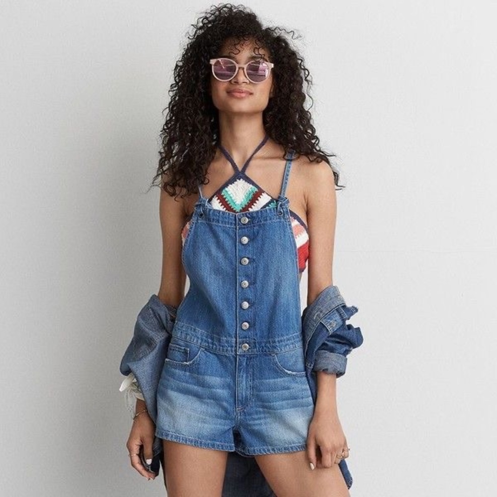 America Eagle denim overall shorts
